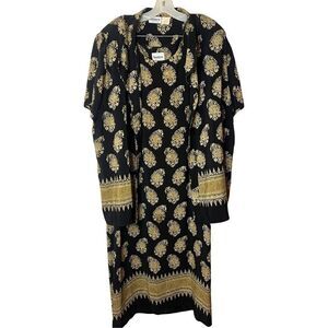 Vtg 80s 2pc Hanes Signature Collection Paisley Open Front Shirt & Maxi Dress 3X